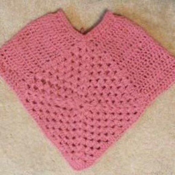 PINK CROCHET PONCHO Sweater Pullover with Rhinestones GIRLS SIZE 10/12 - Picture 3 of 4